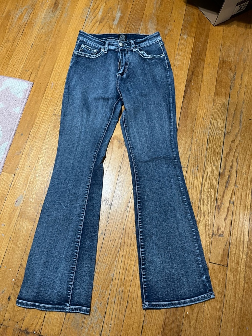 blue wash rhinestone flare jeans